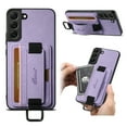 thumbnail image 1 of for Samsung Galaxy S22 Plus PU Leather Card Slots Back Case, Classic Wristband Kickstand Finger Ring Shockproof Protective TPU Frame Case for Samsung Galaxy S22 Plus Women Men Boys Girls, Purple, 1 of 5