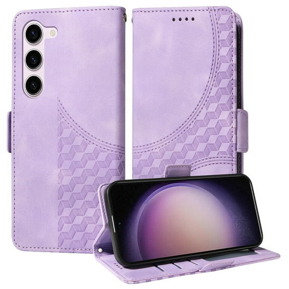 for Samsung Galaxy S22 Plus Pattern Wallet Case, Magnetic Closure PU Leather Wallet Flip Case with Card Holder Kickstand Purse Phone Cover with Wrist Strap for Samsung Galaxy S22 Plus, Purple