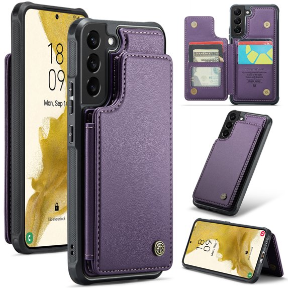 for Samsung Galaxy S22 Plus Premium PU Leather Back Case, Multiple Card Slots Design, Double Magnetic Clasp Study Kickstand RFID Blocking Classic Phone Cover for Samsung Galaxy S22 Plus, Purple