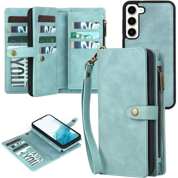 for Samsung Galaxy S22 Plus /S22+ Wallet Case with Card Holder & Detachable Magnetic Phone Case, Leather All-round Protection Wallet Phone Case,6.6in,Blue