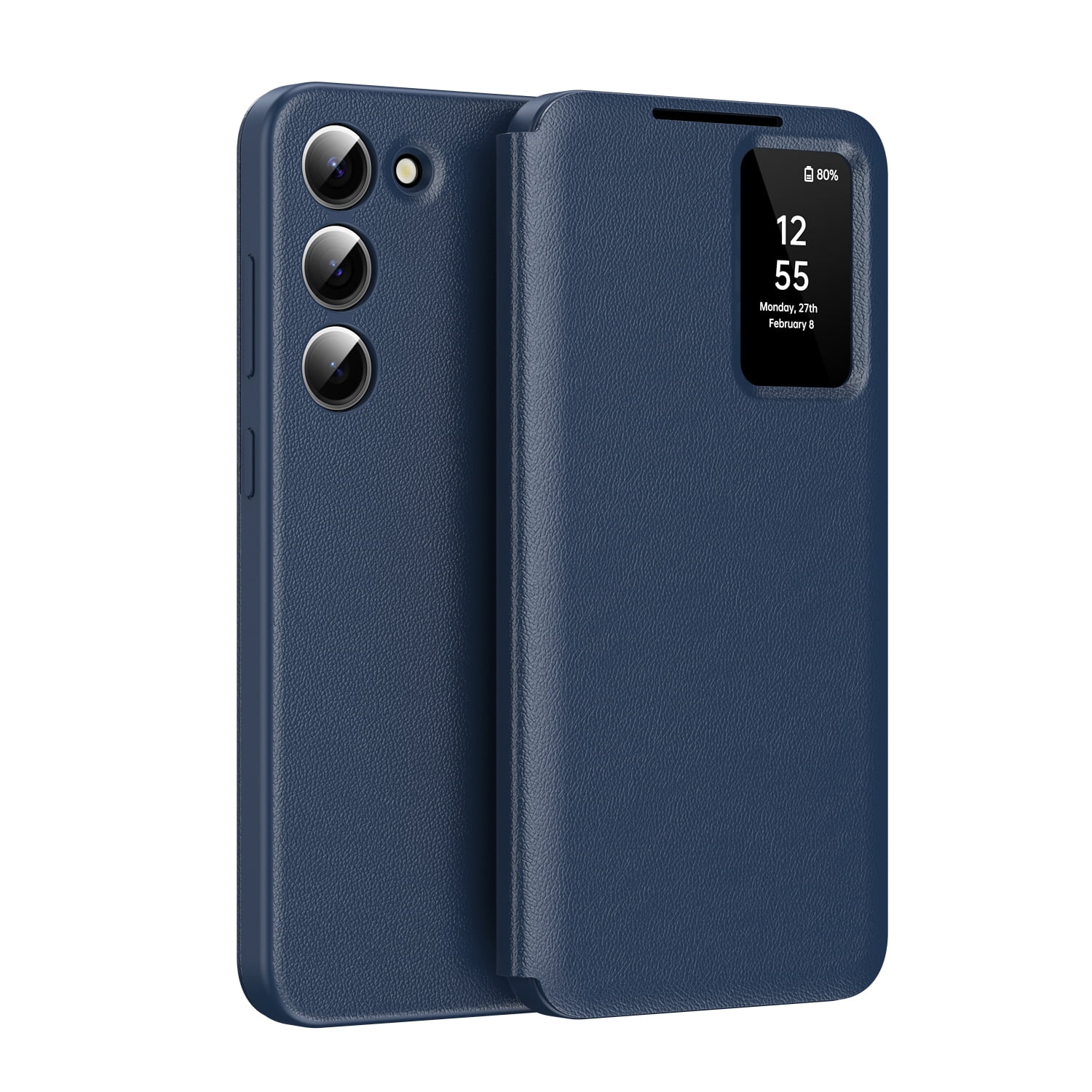 for Samsung Galaxy S22 Plus Smart Wallet Phone Case, Protective Cover with Smart Small Screen View, Finger Tap Control, Slim Design, Card Holder Pocket, PU Leather Flip Cover, Blue