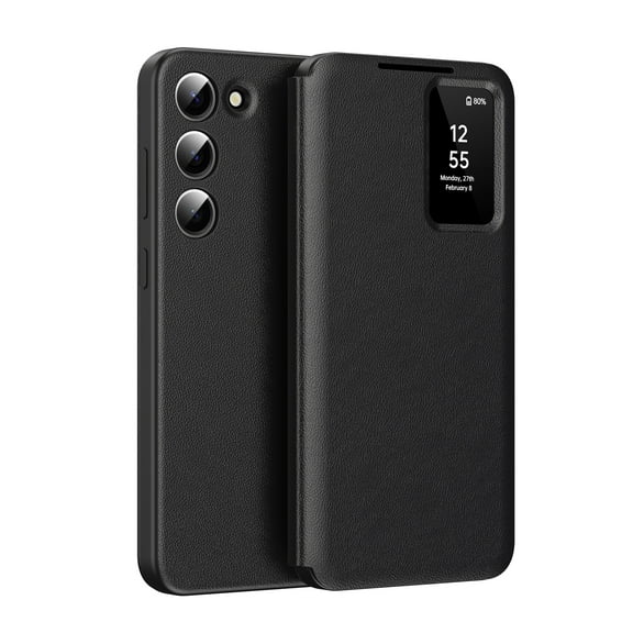 for Samsung Galaxy S22 Plus Smart Wallet Phone Case, Protective Cover with Smart Small Screen View, Finger Tap Control, Slim Design, Card Holder Pocket, PU Leather Flip Cover, Black