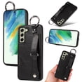 thumbnail image 1 of for Samsung Galaxy S22 Plus Wallet Case with Card Holder, Hand Wrist Strap Loop Holder Kickstand, Finger Grip Ring Buckle PU Leather Double Buttons Shockproof Cover for Samsung Galaxy S22 Plus,Black, 1 of 10