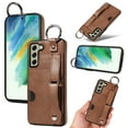 thumbnail image 1 of for Samsung Galaxy S22 Plus Wallet Case with Card Holder, Hand Wrist Strap Loop Holder Kickstand, Finger Grip Ring Buckle PU Leather Double Buttons Shockproof Cover for Samsung Galaxy S22 Plus,Brown, 1 of 10