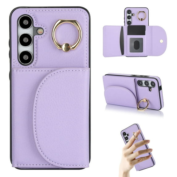 for Samsung Galaxy S22 Plus Wallet Case with Card Holder Women Men, Flip PU Leather Kickstand Shockproof Protective Phone Cover Magnetic Clasp 360 Rotation Ring Stand for Samsung S22 Plus, Purple