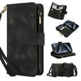 thumbnail image 1 of for Samsung Galaxy S22 Plus Wallet Case with Card Holder for Women Men, Phone Case RFID Blocking PU Leather Flip Shockproof Cover with Shoulder + Wrist Strap Zipper Credit Card Slots Stand, Black, 1 of 6