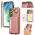 thumbnail image 1 of for Samsung Galaxy S22 Plus Wallet Case with Card Slots, Hand Wrist Strap Rotate Ring Design, Finger Grip Ring PU Leather Magnetic Button Shockproof Purse Phone Cover for Galaxy S22 Plus, Pink, 1 of 7
