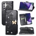 thumbnail image 1 of Samsung Galaxy S22 Plus Wallet Case, Mantto Bling Butterfly Flower PU Leather Flip Phone Cover Credit Cards Slot Shockproof Protective Kickstand Case for Samsung Galaxy S22 Plus, Black, 1 of 13