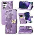 thumbnail image 1 of Samsung Galaxy S22 Plus Wallet Case, Mantto Bling Butterfly Flower PU Leather Flip Phone Cover Credit Cards Slot Shockproof Protective Kickstand Case for Samsung Galaxy S22 Plus, Lightpurple, 1 of 13