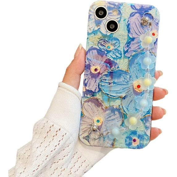 for Samsung Galaxy S22 S21 S20 Ultra Plus FE Protective Cover, Fashion Charming Flower Soft TPU Phone Case with Creative Bracelet, Exquisite Shockproof Shell for Women and Girl(Blue B,S21 Ultra)