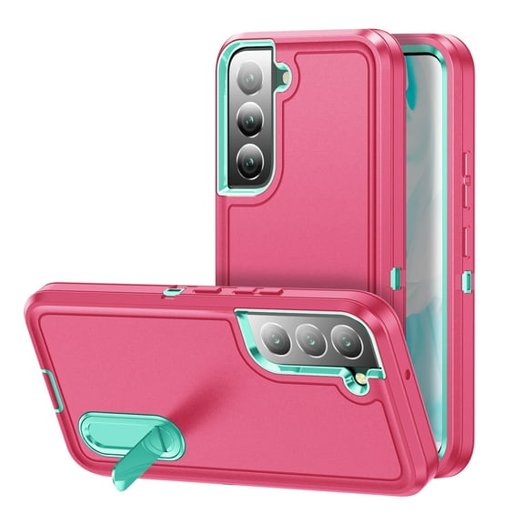 Samsung Galaxy S22 Shockproof Case with Built-in Metal Kickstand, Dteck 3-Layer Full Body Protection [Without Screen Protector] Rugged Heavy Duty Durable Cover Case, Rose+Mint