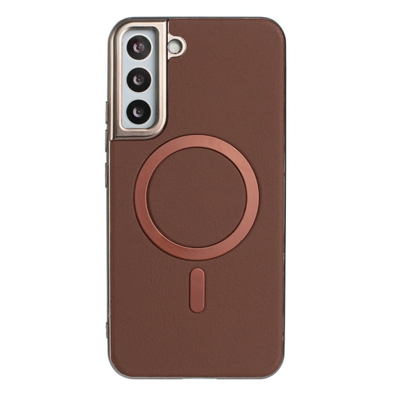 for Samsung Galaxy S22 Strong Magnetic Case Compatible with Mag-Safe, Luxury Elegant PU Leather TPU Bumper Shockproof Protective Slim Magnetic Phone Cover for Samsung Galaxy S22, Brown