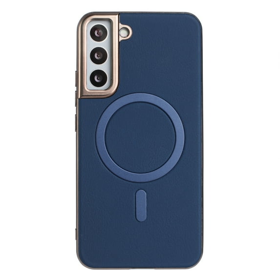 for Samsung Galaxy S22 Strong Magnetic Case Compatible with Mag-Safe, Luxury Elegant PU Leather TPU Bumper Shockproof Protective Slim Magnetic Phone Cover for Samsung Galaxy S22, Darkblue