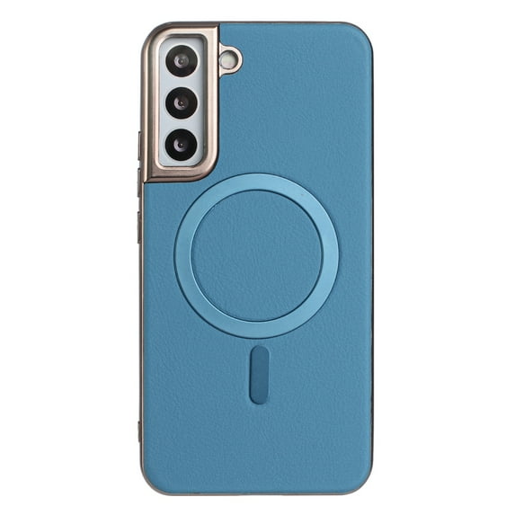 for Samsung Galaxy S22 Strong Magnetic Case Compatible with Mag-Safe, Luxury Elegant PU Leather TPU Bumper Shockproof Protective Slim Magnetic Phone Cover for Samsung Galaxy S22, Lightblue
