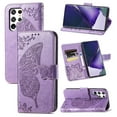 thumbnail image 1 of Samsung Galaxy S22 Ultra 5G Case, Butterfly Embossed Flip Folio Wallet Case Magnetic Closure RFID Blocking Card Slots Kickstand Shockproof Stand Case for Samsung Galaxy S22 Ultra 6.8 inch,Lightpurple, 1 of 9