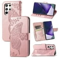 thumbnail image 1 of Samsung Galaxy S22 Ultra 5G Case, Dteck PU Leather Butterfly Embossed Design Phone Case Flip Notebook Wallet Card Slot Holder Magnetic Stand Cover for Samsung Galaxy S22 Ultra 5G, Rosegold, 1 of 8