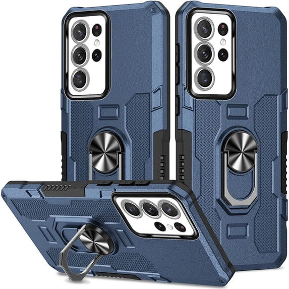 for Samsung Galaxy S22 Ultra 5G Case (Not S22) with Metal Ring Kickstand for Women & Men, Heavy-Duty Protection Shockproof Bumper Cover Case for Samsung Galaxy S22 Ultra 5G TY Blue
