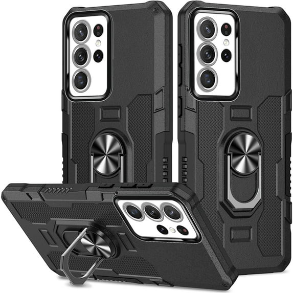 for Samsung Galaxy S22 Ultra 5G Case (Not S22) with Metal Ring Kickstand for Women & Men, Heavy-Duty Protection Shockproof Bumper Cover Case for Samsung Galaxy S22 Ultra 5G TY Black