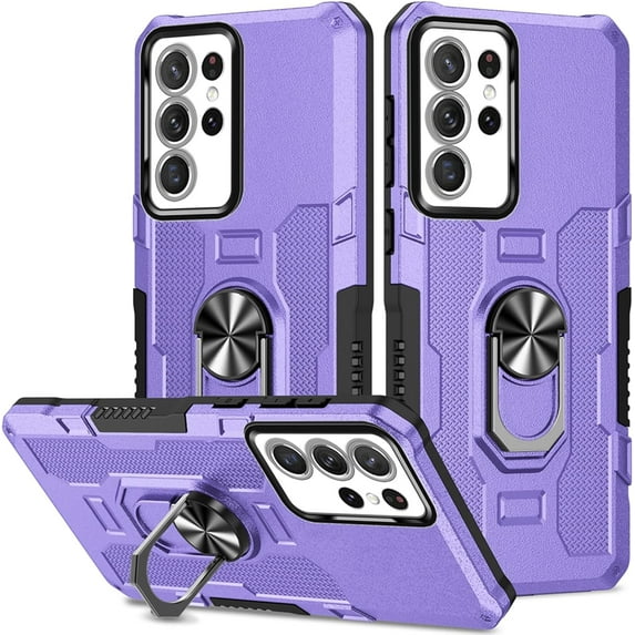 for Samsung Galaxy S22 Ultra 5G Case (Not S22) with Metal Ring Kickstand for Women & Men, Heavy-Duty Protection Shockproof Bumper Cover Case for Samsung Galaxy S22 Ultra 5G TY Purple