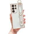 thumbnail image 1 of for Samsung Galaxy S22 Ultra 5g with Cute Heart Wrist Strap Stand Luxury Electroplated Edge Solid Color Protective Cover for Women Soft Silicone Shockproof Bumper for S22 Ultra 6.8” (White), 1 of 6