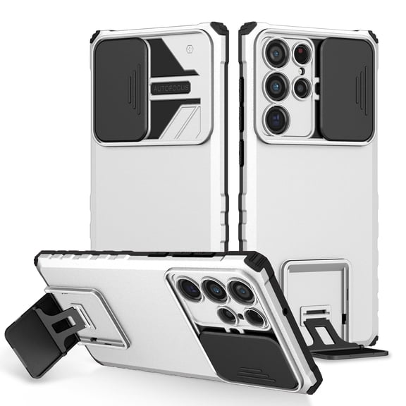 Samsung Galaxy S22 Ultra Case 6.8 inch, Dteck Rugged S22 Ultra 5G Phone Cover with Kickstand and Slide Camera Lens Cover - For Samsung Galaxy S22 Ultra,White