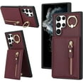 thumbnail image 1 of Samsung Galaxy S22 Ultra Case with Card Holder for Women, Samsung Galaxy S22 Ultra Phone Case Wallet with Credit Card with Ring Kickstand Zipper Shockproof Slim Stand Case - Red Wine, 1 of 9
