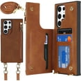 thumbnail image 1 of Samsung Galaxy S22 Ultra Case with Card Holder for Women,Samsung S22 Ultra 5G Crossbody Phone Case Wallet with Strap for Women,PU Leather Zipper Lanyard Credit Card Slot Kicstand,6.8",Brown, 1 of 14