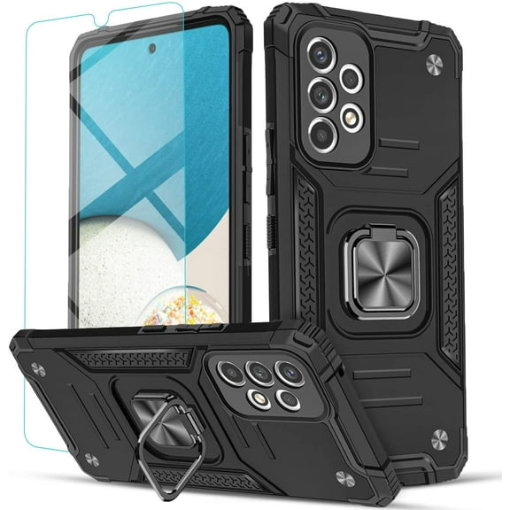 Samsung Galaxy S22 Ultra Case, Circlemalls Ring Stand Shockproof Cover+Screen Protector-Black