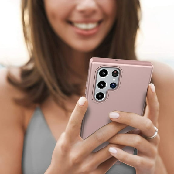 Samsung Galaxy S22 Ultra Case, Dteck Heavy Duty Shockproof Rugged Anti-Drop Hybrid Durable 3-Layer Protective Phone Case Cover Compatible with Samsung Galaxy S22 Ultra 6.8 inch 2022, Rosegold