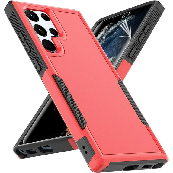 for Samsung Galaxy S22 Ultra Case: Dual Layer Protective Heavy Duty Cell Phone Cover Shockproof Rugged with Screen Protector - Military Protection Bumper Tough - Samsung Galaxy S22 Ultra 5G, Red