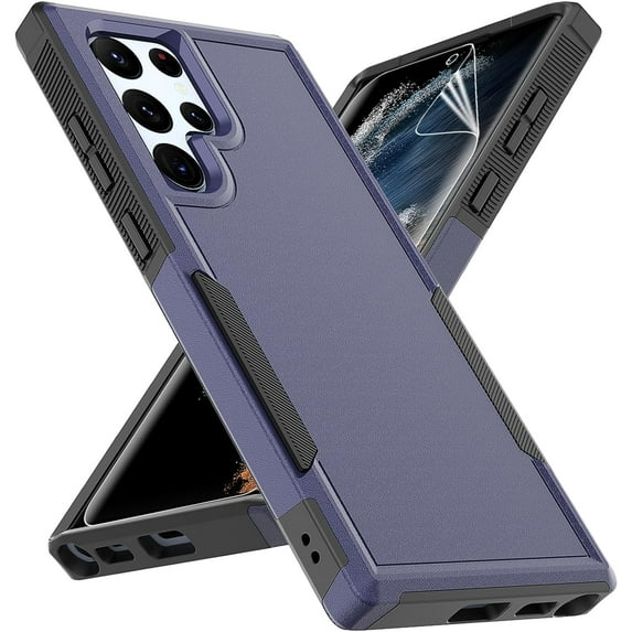 for Samsung Galaxy S22 Ultra Case: Dual Layer Protective Heavy Duty Cell Phone Cover Shockproof Rugged with Screen Protector - Military Protection Bumper Tough - Samsung Galaxy S22 Ultra 5G, Blue