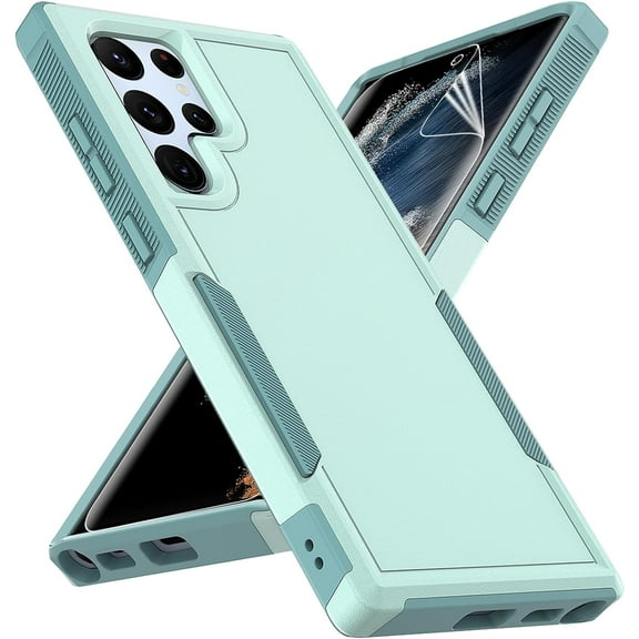 for Samsung Galaxy S22 Ultra Case: Dual Layer Protective Heavy Duty Cell Phone Cover Shockproof Rugged with Screen Protector -  Protection Bumper Tough - Samsung Galaxy S22 Ultra 5G, Green
