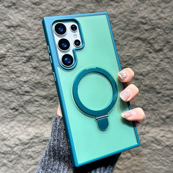 for Samsung Galaxy S22 Ultra Case with Invisible Ring Stand, Military Grade Drop Protection Compatible with Mag-Safe Translucent Back Protective Phone Cover for for Samsung Galaxy S22 Ultra, Green