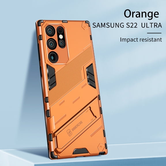 Samsung Galaxy S22 Ultra Case with Invisible Stand, Dteck Hybrid Rugged Shockproof Armor Shield Hard Cover with Built-in Kickstand for Samsung Galaxy S22 Ultra 6.8 inch 2022, Orange