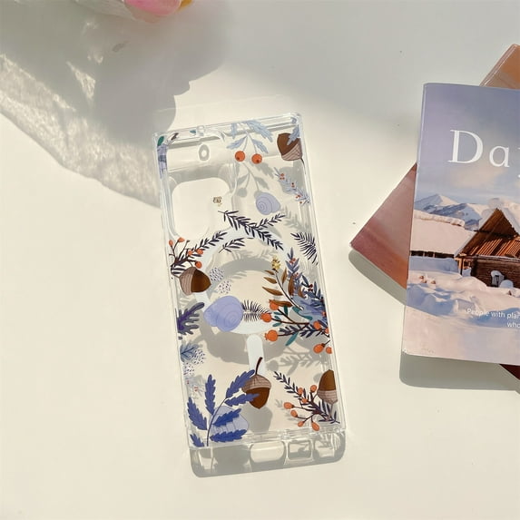 for Samsung Galaxy S22 Ultra Case with Magnetic Function, Clear Floral Case with Flower Branch Pattern for Girls Women Slim Fit Cute Hard Back Shockproof Phone Case for S22 Ultra, Purple Flower