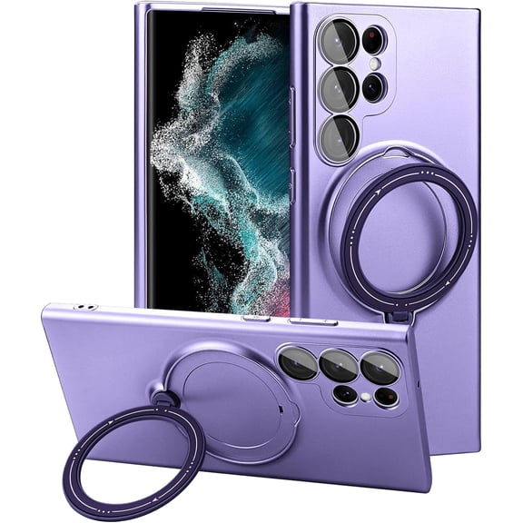 for Samsung Galaxy S22 Ultra Case with Magnetic Ring Holder [Compatible with Magsafe & Camera Lens Protector] Soft TPU Shockproof Kickstand Phone Case for Galaxy S22 Ultra Purple