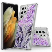 Samsung Galaxy S22 Ultra Case, Rosebono Hybrid Bling Glitter Sparkle Epoxy Graphic Marble Colorful Silicone Skin Cover Armor Case for Samsung Galaxy S22 Ultra Purple