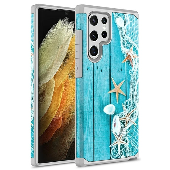 Samsung Galaxy S22 Ultra Case, Rosebono Slim Hybrid Shockproof Hard Cover Graphic Fashion Colorful Skin Cover Armor Case for Samsung Galaxy S22 Ultra (Starfish)