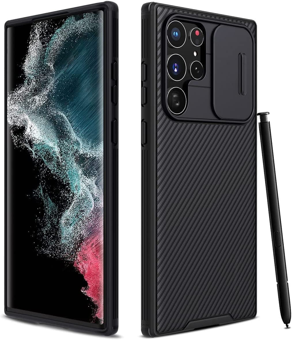 Samsung Galaxy S22 Ultra Case with Slide Camera Cover, Hard PC Back & Soft Bumper Full-Body Protection, Slim Shockproof Protective Phone Cases for S22 Ultra 5G 6.8" (2022) - Black