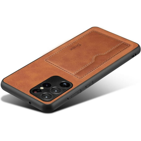 for Samsung Galaxy S22 Ultra Case, Slim PU Leather Wallet Case Credit Card Slot Holder Lightweight Protective Case with Kickstand for Samsung Galaxy S22 Ultra (Brown)