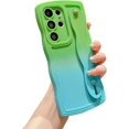 thumbnail image 1 of for Samsung Galaxy S22 Ultra Case with Strap Stand, Cute Gradient Color Wavy S22 Ultra Case with Camera Lens Cover Protect Soft Silicone Bumper Phone Case for Women Men 6.8" (Green Blue), 1 of 10