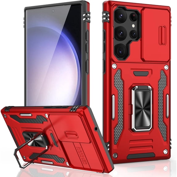 for Samsung Galaxy S22 Ultra Case with Upgraded Sliding Camera Lens Cover and Strong Kickstand - -Grade Shockproof Protective Phone Case 6.8" for Women Girls - Red