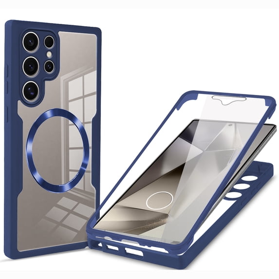 for Samsung Galaxy S22 Ultra Clear Case with Built-in Screen Protector Film, Compatible with Mag-Safe, Military-Grade Protection Yellowing Resistant, Slim Shockproof Magnetic Full Phone Case, Blue