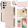 thumbnail image 1 of for Samsung Galaxy S22 Ultra Crossbody Case, RFID Blocking for Galaxy S22 Ultra Case Wallet with Card Holder, Fashion PU Leather Magnetic Flip Zipper Wrist Strap Lanyard Phone Case, White, 1 of 11