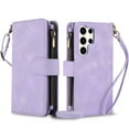 thumbnail image 1 of for Samsung Galaxy S22 Ultra Crossbody Case Wallet with Card Slots - PU Leather Case RFID Blocking Zipper Pocket Lanyard Wrist Strap Shockproof Protective Phone Cover for Galaxy S22 Ultra, Purple, 1 of 6
