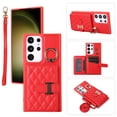 thumbnail image 1 of for Samsung Galaxy S22 Ultra Detachable Shoulder Strap Wallet Case, with Card Slots & 360-degree Rotation Stand Ring Flip Premium PU Leather Protective Cover Lanyard for Women Girls, Red, 1 of 11