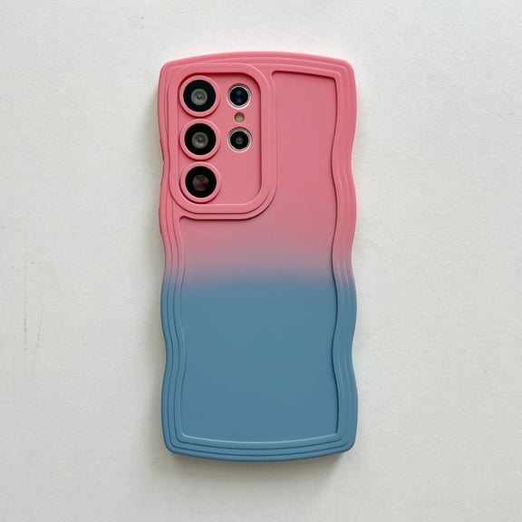 for Samsung Galaxy S22 Ultra Gradient Wavy Case, Cute Wave Frame Design Dual Colors Soft Silicone Rubber Shockproof Flexible TPU Phone Cover for Samsung Galaxy S22 Ultra Girls Women, Pink/Blue
