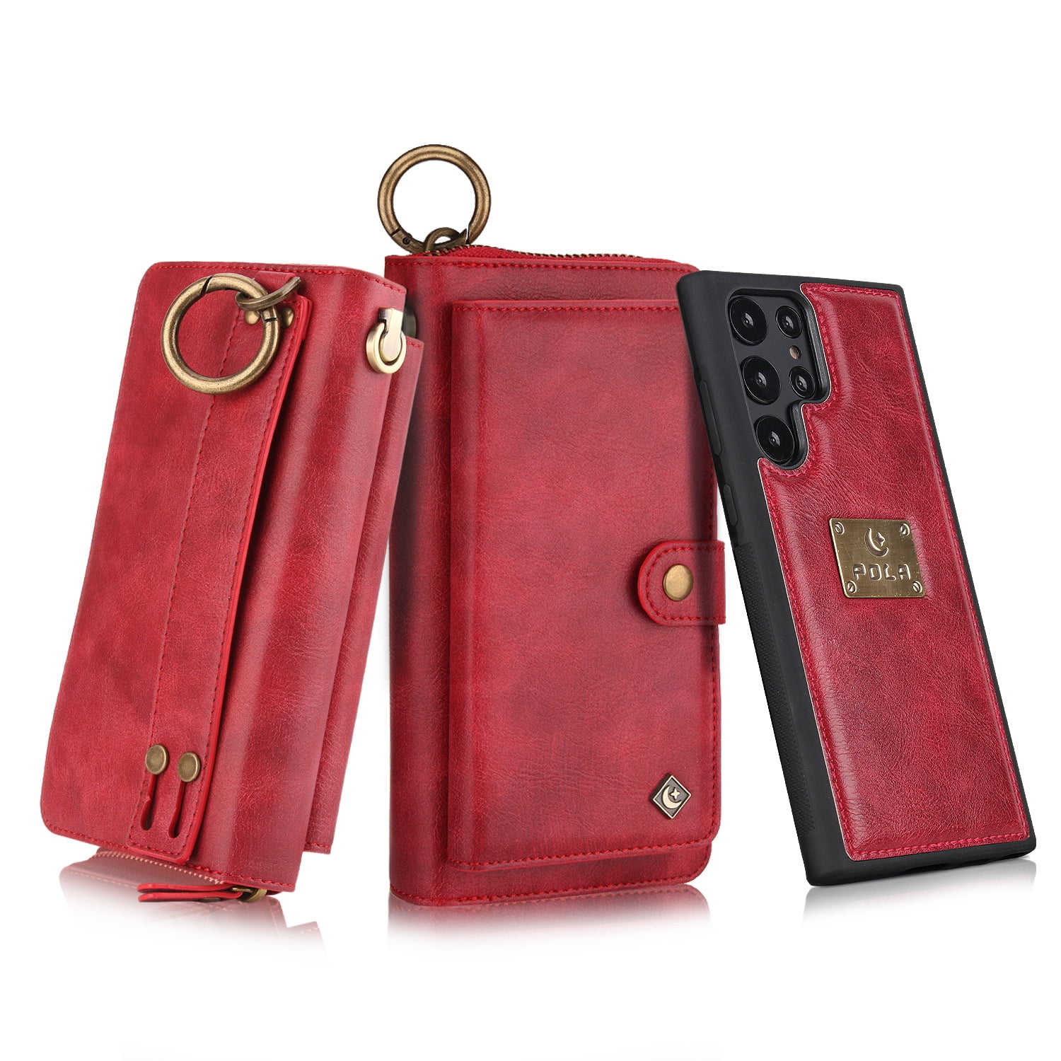 Samsung Galaxy S22 Ultra Leather Flip Case Cover, Galaxy S22 Ultra Zipper Wallet Case for Women and Men, Dteck 14 Card Holder Zipper Pocket Magnetic Detachable Wallet Folio Case Leather Pouch,Red