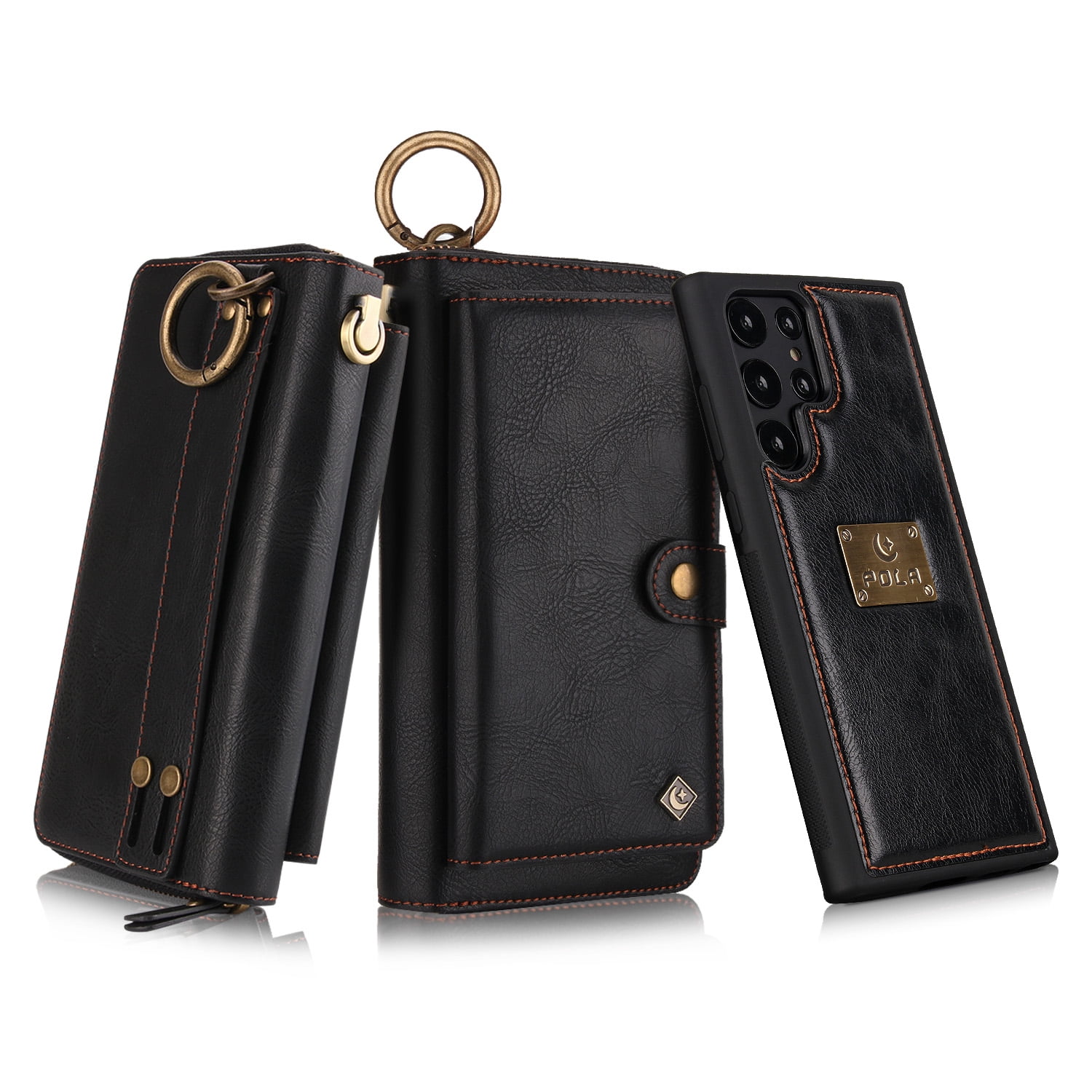 Samsung Galaxy S22 Ultra Leather Flip Case Cover, Galaxy S22 Ultra Zipper Wallet Case for Women and Men, Dteck 14 Card Holder Zipper Pocket Magnetic Detachable Wallet Folio Case Leather Pouch,Black