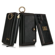 Samsung Galaxy S22 Ultra Leather Flip Case Cover, Galaxy S22 Ultra Zipper Wallet Case for Women and Men, Dteck 14 Card Holder Zipper Pocket Magnetic Detachable Wallet Folio Case Leather Pouch,Black